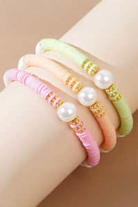 Bohemian Style Pink, Green & Orange Stretch Bracelet Set