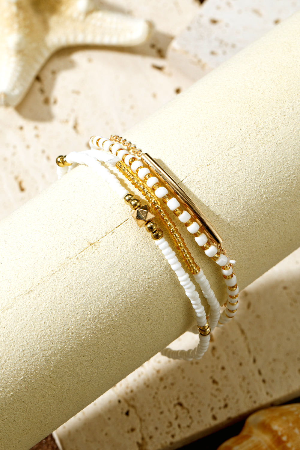 Tiny Beaded Multi-Layer Faux Gold Bracelet Set