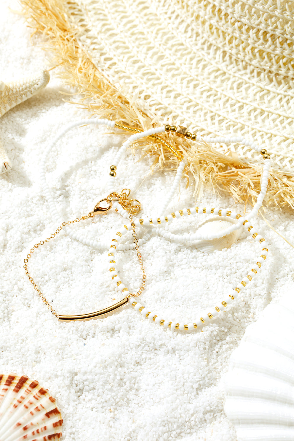 Tiny Beaded Multi-Layer Faux Gold Bracelet Set