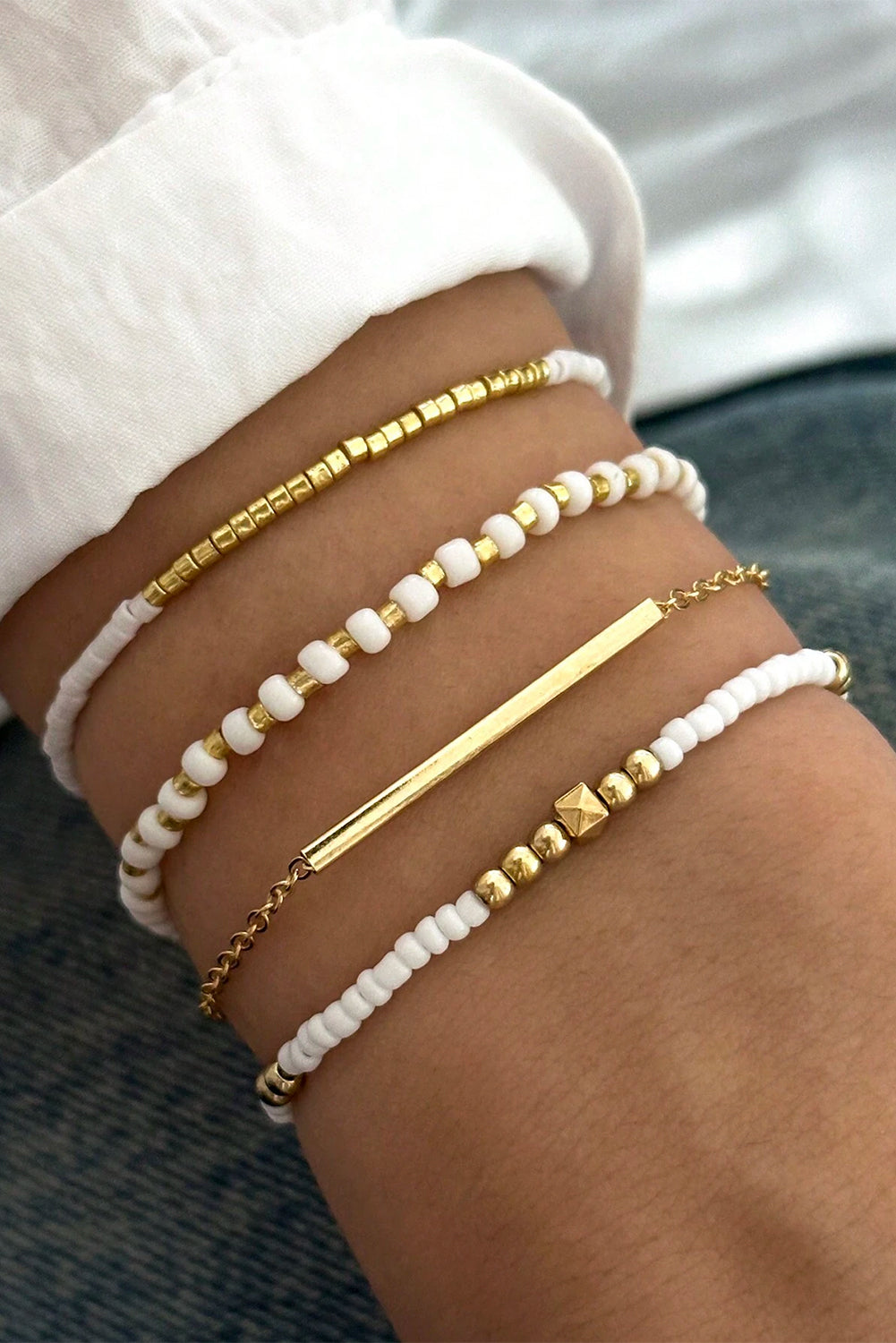 Tiny Beaded Multi-Layer Faux Gold Bracelet Set