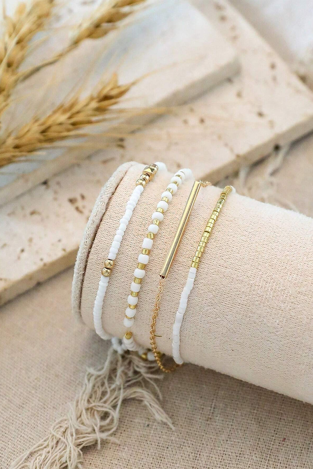 Tiny Beaded Multi-Layer Faux Gold Bracelet Set
