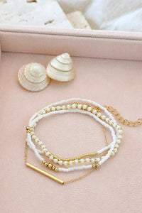 Tiny Beaded Multi-Layer Faux Gold Bracelet Set