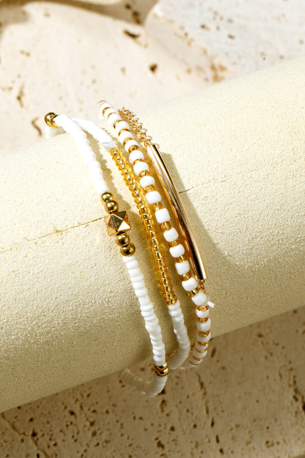 Tiny Beaded Multi-Layer Faux Gold Bracelet Set