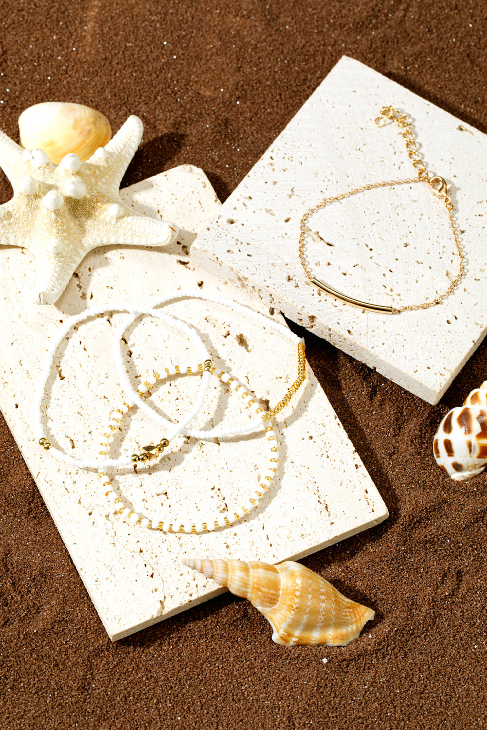 Tiny Beaded Multi-Layer Faux Gold Bracelet Set