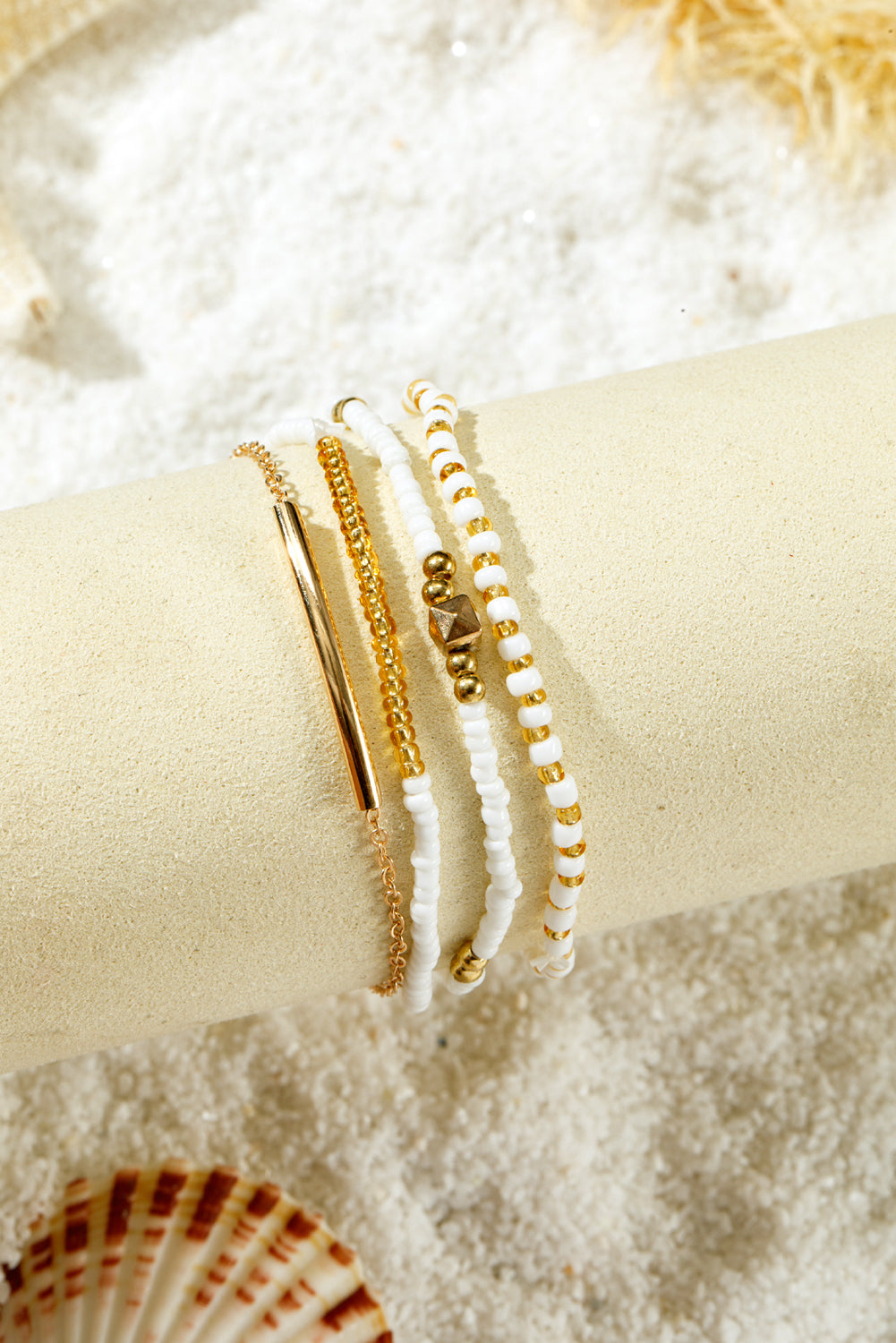 Tiny Beaded Multi-Layer Faux Gold Bracelet Set