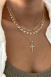 Multi-Layer (Faux Gold) Chain with Cross Pendant Necklace