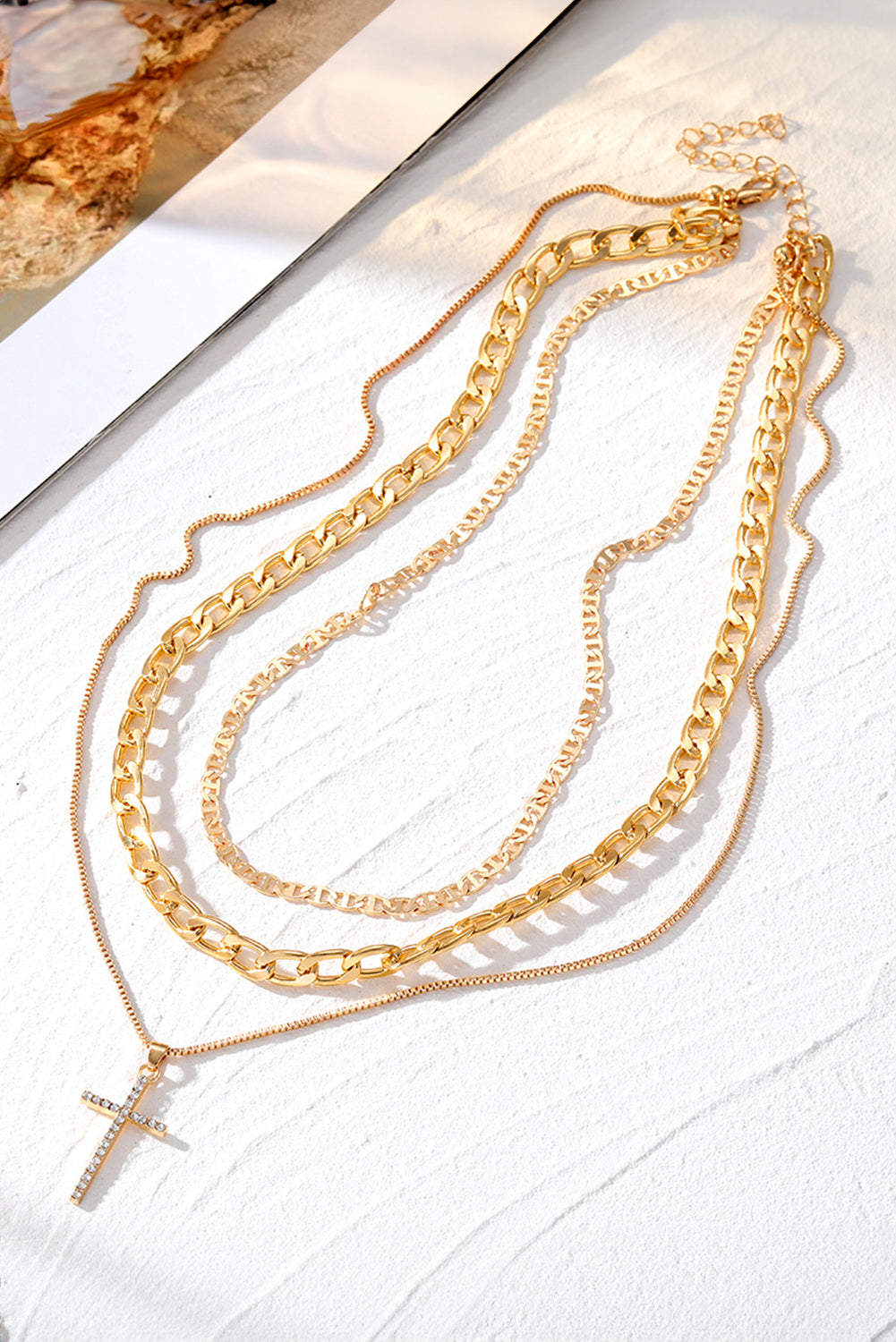 Multi-Layer (Faux Gold) Chain with Cross Pendant Necklace