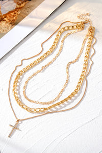 Multi-Layer (Faux Gold) Chain with Cross Pendant Necklace