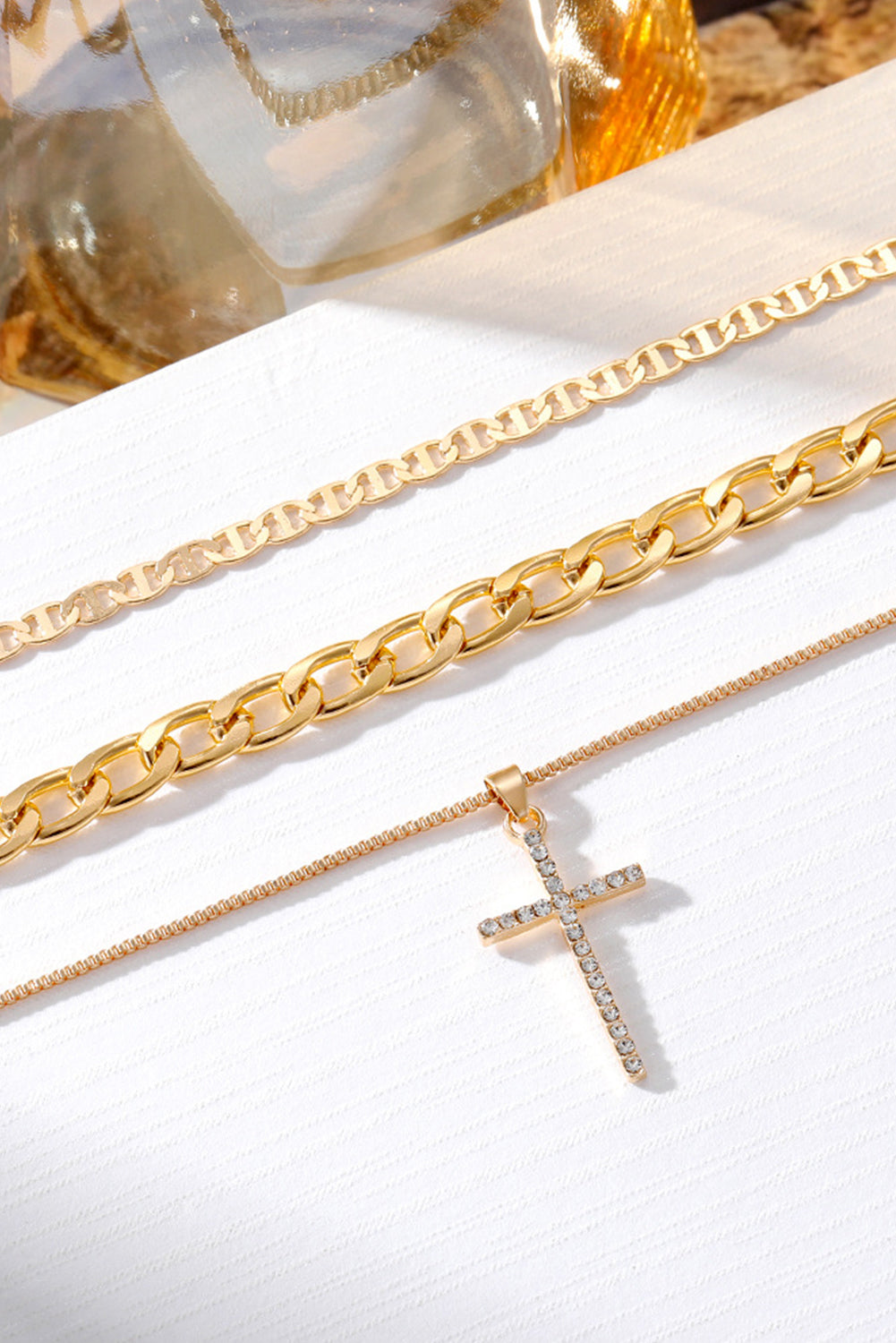 Multi-Layer (Faux Gold) Chain with Cross Pendant Necklace