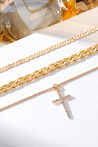 Multi-Layer (Faux Gold) Chain with Cross Pendant Necklace