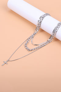 Multi-Layer (Faux Silver) Chain with Cross Pendant Necklace