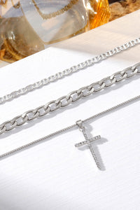 Multi-Layer (Faux Silver) Chain with Cross Pendant Necklace
