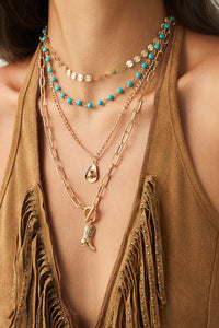 Gold-Plated Cowgirl Fashion Turquois Beaded Necklace Set