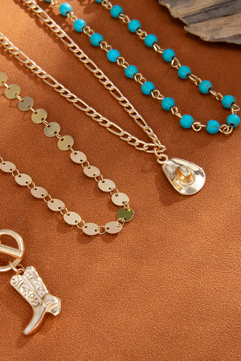 Gold-Plated Cowgirl Fashion Turquois Beaded Necklace Set
