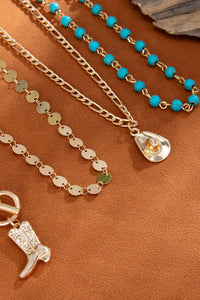 Gold-Plated Cowgirl Fashion Turquois Beaded Necklace Set