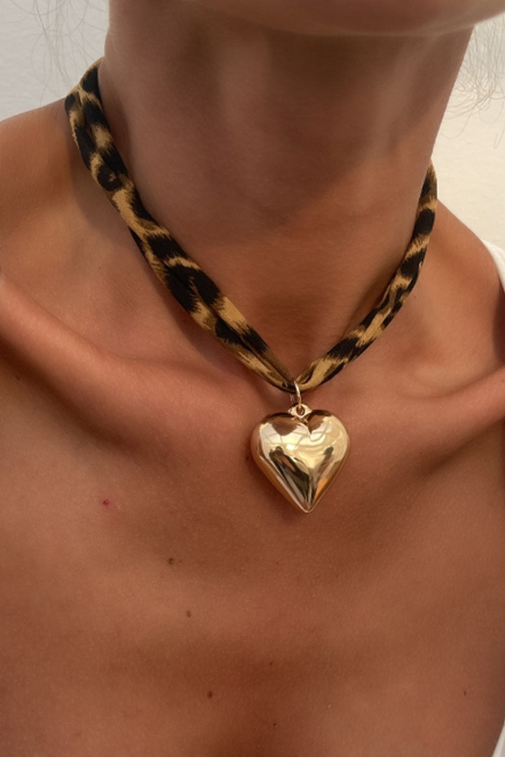 Heart Charm Leopard Scarf Necklace