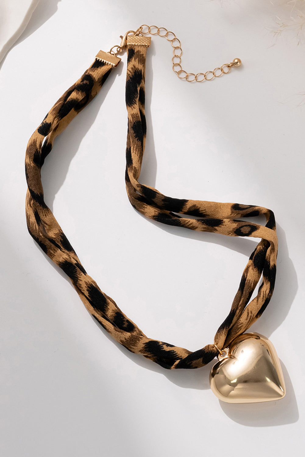 Heart Charm Leopard Scarf Necklace