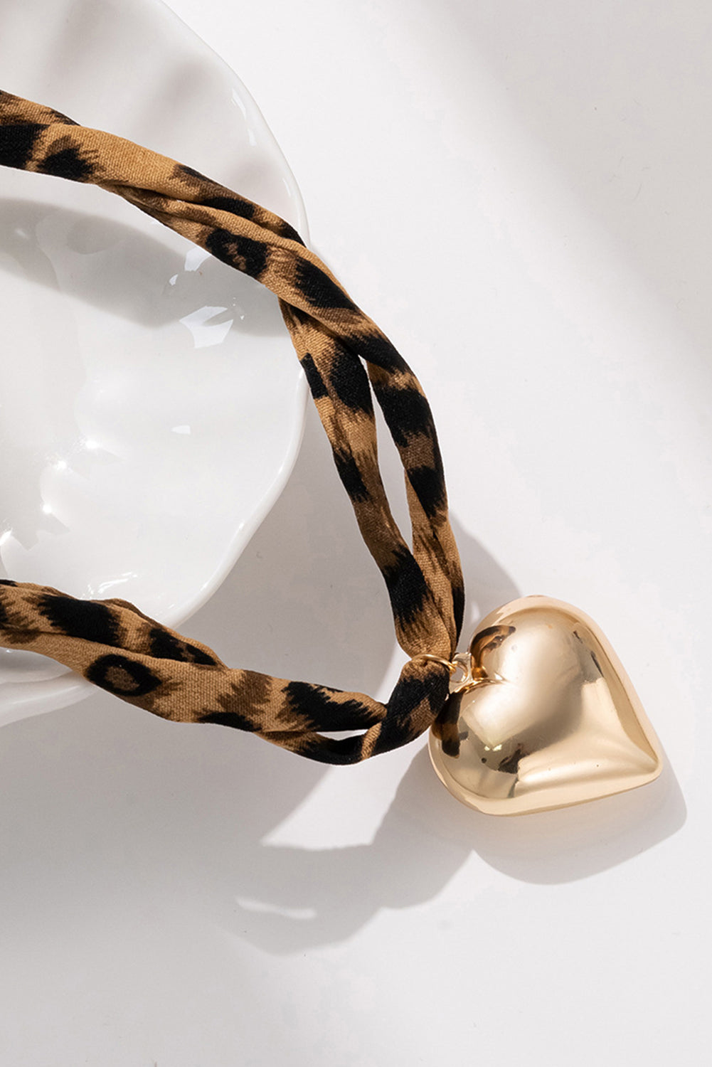 Heart Charm Leopard Scarf Necklace