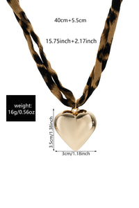 Heart Charm Leopard Scarf Necklace