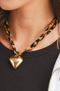 Heart Charm Leopard Scarf Necklace