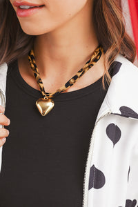 Heart Charm Leopard Scarf Necklace