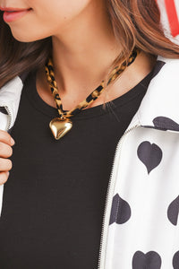 Heart Charm Leopard Scarf Necklace