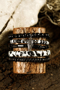 5 pc Black Western Skull-Head Charm Bracelet Set