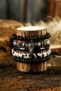 5 pc Black Western Skull-Head Charm Bracelet Set