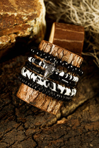 5 pc Black Western Skull-Head Charm Bracelet Set