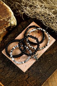 5 pc Black Western Skull-Head Charm Bracelet Set