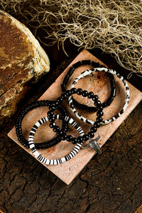5 pc Black Western Skull-Head Charm Bracelet Set
