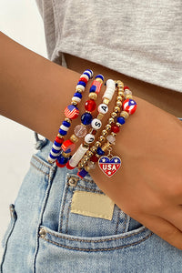 5pc Patriotic USA Beaded, Stretchy Bracelet Set