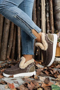 Dark Brown Patchwork Plush-Lined Slip-On Anklet Shoes