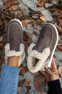 Dark Brown Patchwork Plush-Lined Slip-On Anklet Shoes