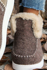 Dark Brown Patchwork Plush-Lined Slip-On Anklet Shoes
