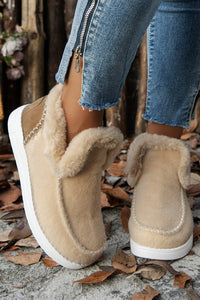 Light Brown Patchwork Plush-Lined Slip-On Anklet Shoes