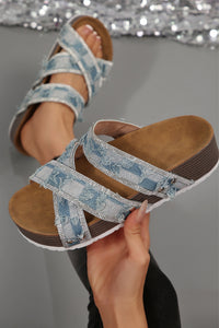 Blue Distressed Checkered Faux Rhinestone Sandals