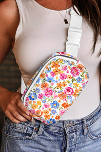 White Flower Print Crossbody Bag