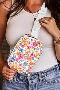 White Flower Print Crossbody Bag