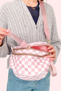 Checkered (Light Pink & White) Wide Strap Large Crossbody Bag