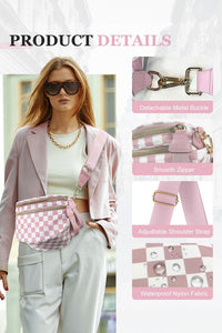 Checkered (Light Pink & White) Wide Strap Large Crossbody Bag