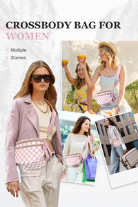 Checkered (Light Pink & White) Wide Strap Large Crossbody Bag