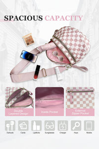 Checkered (Light Pink & White) Wide Strap Large Crossbody Bag