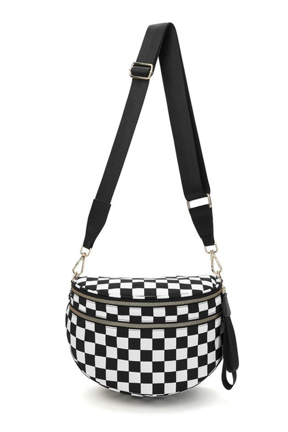 Checkered (Black & White) Wide Strap Large Crossbody Bag