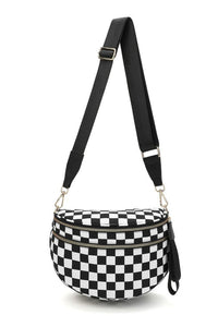 Checkered (Black & White) Wide Strap Large Crossbody Bag