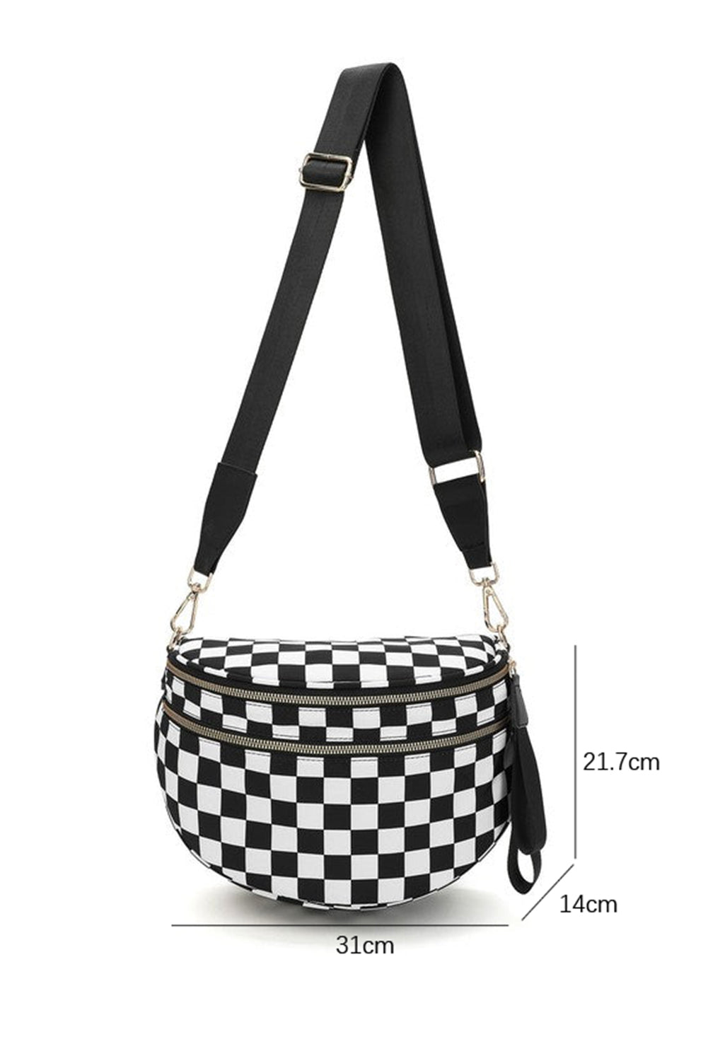 Checkered (Black & White) Wide Strap Large Crossbody Bag