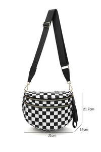Checkered (Black & White) Wide Strap Large Crossbody Bag
