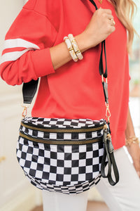 Checkered (Black & White) Wide Strap Large Crossbody Bag