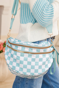 Checkered (Light Blue & White) Wide Strap Large Crossbody Bag
