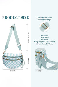 Checkered (Light Blue & White) Wide Strap Large Crossbody Bag